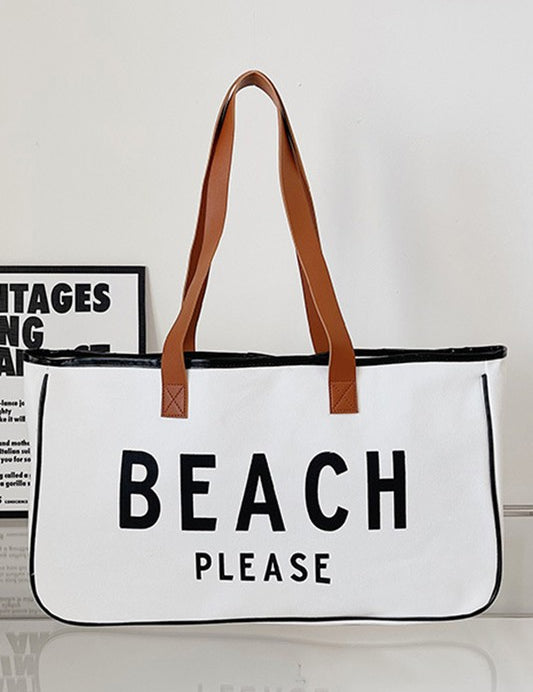 Beach Please BagMake a statement with the Beach Please Canvas Tote Bag, featuring a fun and trendy print that adds a playful touch to your summer ensemble. Crafted from high-quality canvas material, this tote bag offers durability and long-lasting use, ma