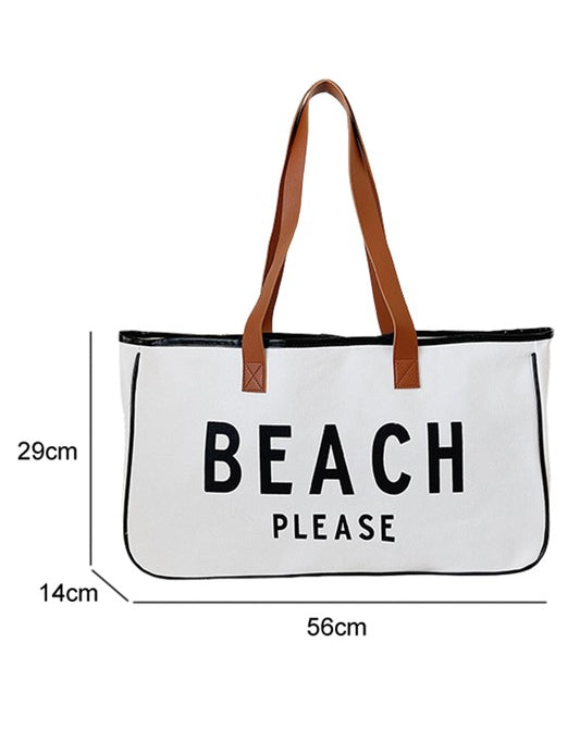 Beach Please BagMake a statement with the Beach Please Canvas Tote Bag, featuring a fun and trendy print that adds a playful touch to your summer ensemble. Crafted from high-quality canvas material, this tote bag offers durability and long-lasting use, ma