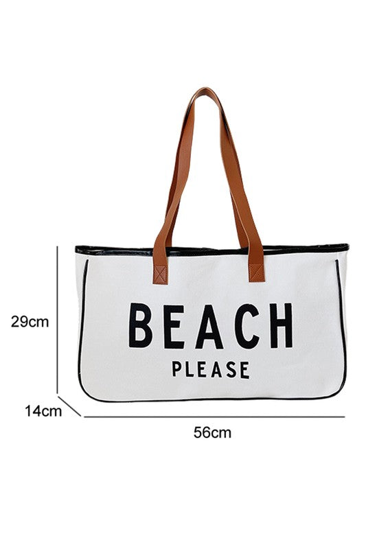 Beach Please BagMake a statement with the Beach Please Canvas Tote Bag, featuring a fun and trendy print that adds a playful touch to your summer ensemble. Crafted from high-quality canvas material, this tote bag offers durability and long-lasting use, ma