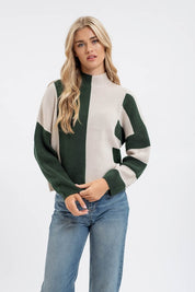 Alessia Stripe Colorblock Mock Neck Sweater