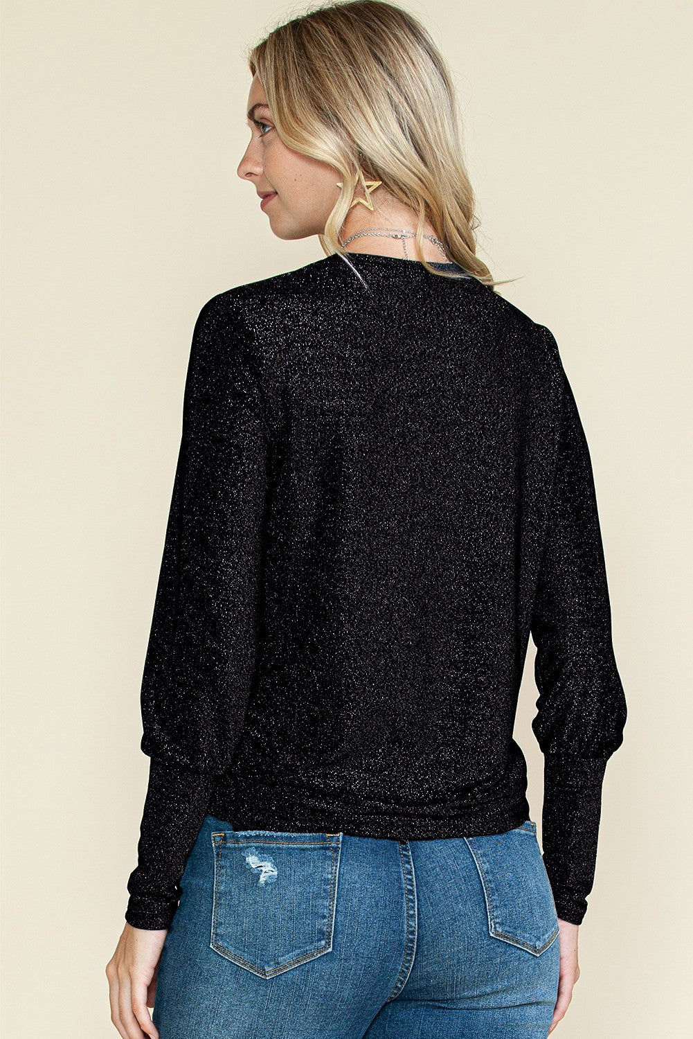 Glitter Round Neck Long Sleeve Top