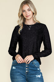 Glitter Round Neck Long Sleeve Top