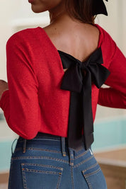 Sweet Bowknot Backless V-Neck Top