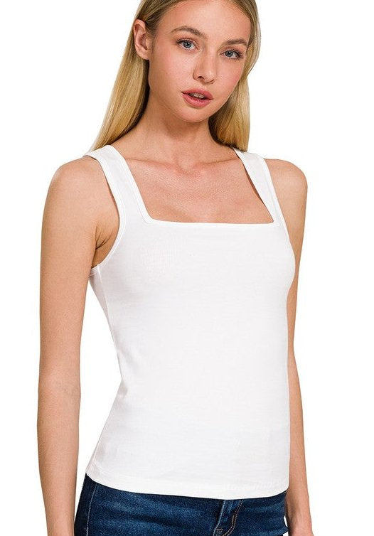 Chloe Square Neck TankThe Chloe Square Neck Top is a must-have for your summer wardrobe! This cotton cropped top features a chic square neckline and a flattering, fitted silhouette. Crafted from high-quality cotton, it ensures comfort and durability for e