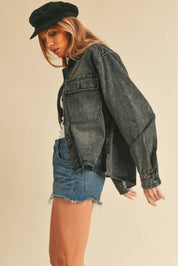 Genny Denim TopRevamp your style with this Genny faded denim shirt. Featuring button closure, spread collar, and long sleeves with button cuffs. The high-low hem adds a touch of edge, while the button-close chest pockets offer functionality and flair. Ele