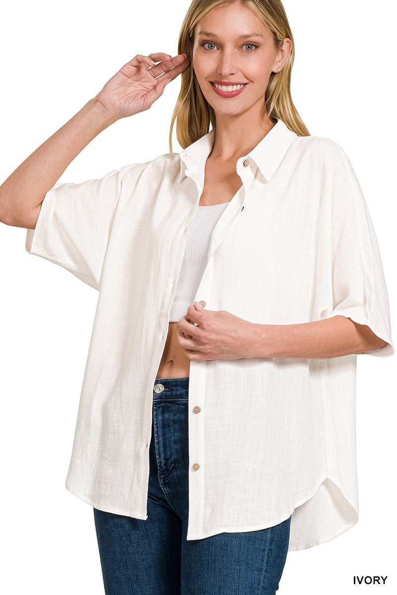 Jaya Linen Button UpWith a casual, oversized fit in a floaty linen fabric, the Jaya Button Up is the perfect easy breezy piece! Perfect for evenings on a patio or days at the beach, this versatile piece is a spring & summer must have SIZE & FIT Fit: This