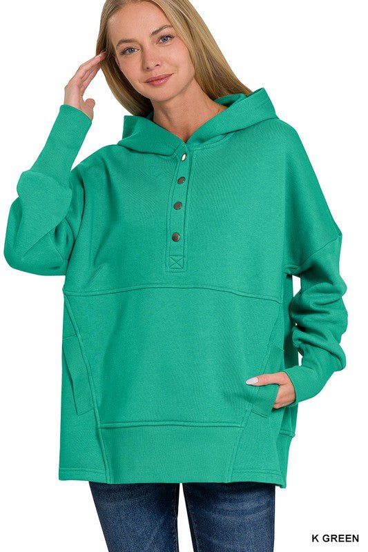 Luisa Half Button Fleece HoodieIntroducing our cozy yet stylish Luisa Half Button Fleece Hooded Pullover, your new go-to for comfort and casual flair. Crafted with your comfort in mind, this pullover features a half-button closure for adjustable ventilati