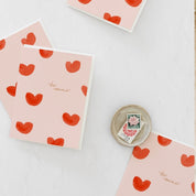 Be My Valentine CardBright, painterly hearts pair with a handwritten sentiment to share a note of love with your Valentine. Paper: Crisp white heavyweight paper | Envelope Color: pure white | Size: A2 folded 4.25” x 5.5” | Printing Type: digital + copper