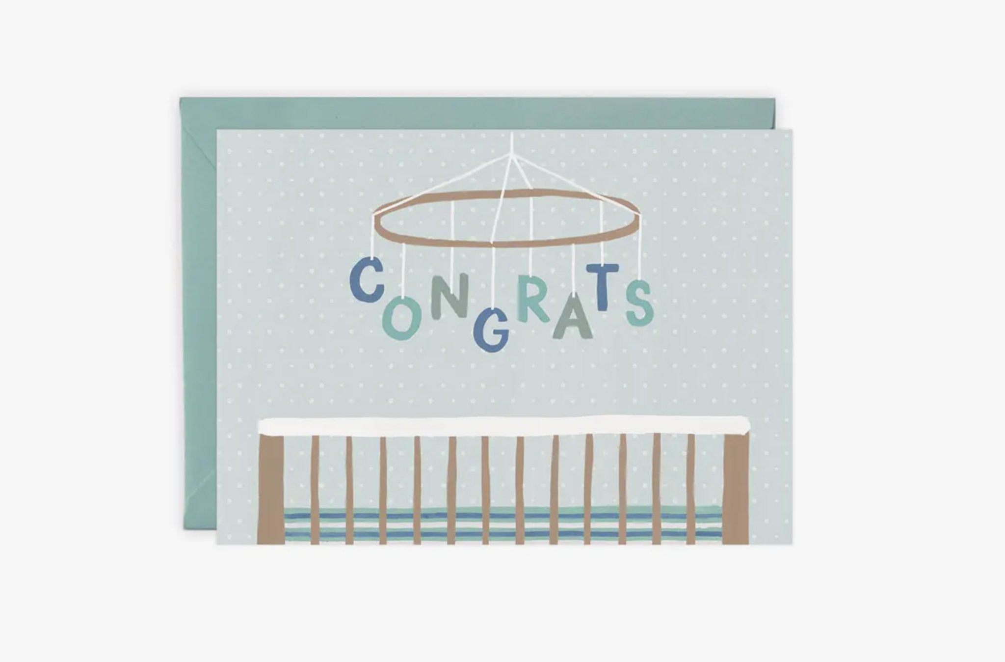 Congrats Mobile CardCongratulate the new parents on the coming of their newest addition! SPECS: - Inside: Blank (white) - Size: A6 (4.5" x 6.25" folded) - Paper Type: super thick cardstock (110 lb. cover smooth) - Envelope: A6 size with euro-flap - Envelo