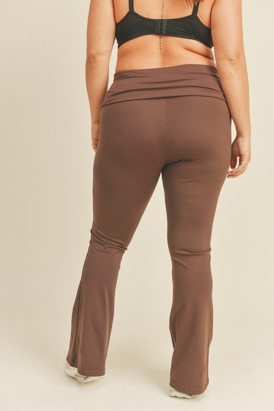 Curve Flare Legging - FINAL SALEPRODUCT DESCRIPTION: Ultra soft brushed fabric flare legging with fold over waistband SIZE & FIT Fit: This garment fits true to size.Fabric: Stretch Fabric Inseam: Size 1X measures **"Front Rise: Size 1X measures **" Also a