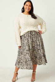 Curve Gardenia Tiered Skirt - FINAL SALEDESCRIPTION: Botanical print midi skirt with tiered hem & elastic waist with tie Made In: Imported Content: 100% Polyester Washing Instructions: Hand Wash Cold / Hang Dry TTS fit. Model is wearing a size 1XCurve Gar