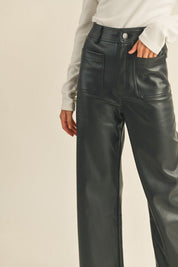 Dallas Pocket Pant - FINAL SALELeather is a fall classic, and these faux leather pants fit the bill! Featuring a high rise waist, wide leg fit, and trending front utility style pockets, these pants are sure to be your new go to this season! SIZE & FIT Fit