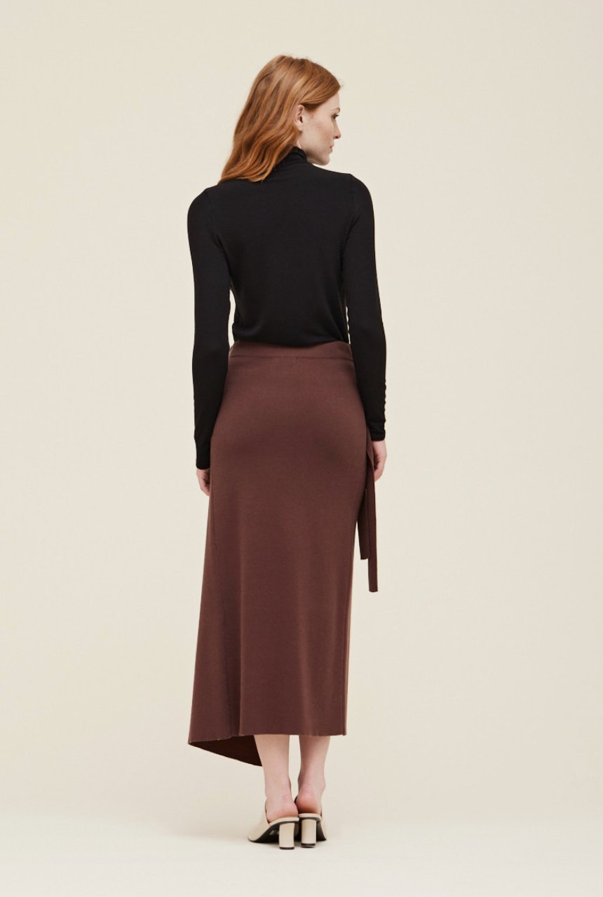 Brown pencil shop wrap skirt