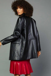 Stevie Faux Leather Blazer - FINAL SALEPRODUCT DESCRIPTION: Set trends all over town when you add the Stevie Vegan Leather Blazer to your OOTD! Buttery smooth vegan leather shapes this chic blazer that has a collared neckline with notched lapels, lightly