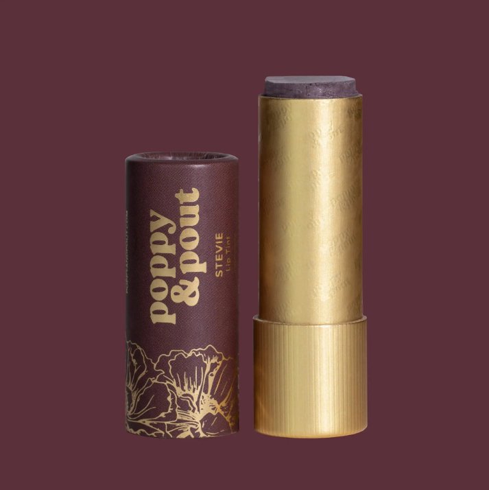 Stevie Lip TintYour favourite Poppy & Pout lip balm formula, now with a subtle tint! The Stevie Lip Tint is a moody, dark mauve shade. Apply once for sheer coverage or double up for a more colourful lip. All lip tints come in one flavour, Sweet Mint. All